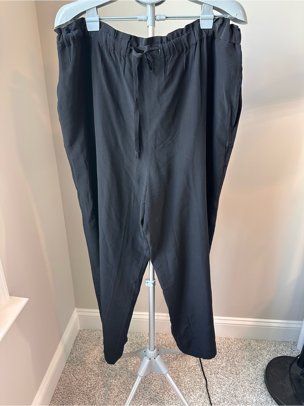 Vintage 1990’s Fu Da 100% Washable Silk Wide Leg Pants 2X Black Drawstring GUC - Picture 2 of 8